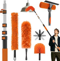 16FT Reach High Ceiling Duster Kits with 3-12FT Adjustable Pole - Includes Extra Long Duster, High Ceiling Duster, Rotatable Window Squeegee & Cobweb Duster for Ceiling Fans and Whole House Cleaning