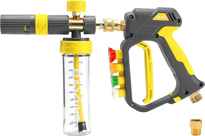 PWACCS Pressure Washer Foam Cannon Pro, Small No-Dilution Foam Gun 200 ML | Power Washer Soap Foam Blaster With Short Gun, 4 Spray Nozzles, For Car Wash