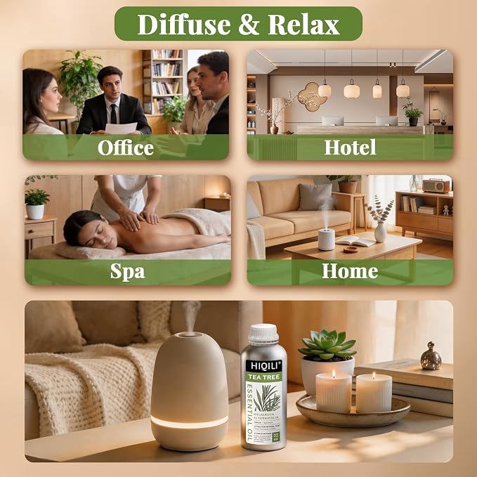 HIQILI Tea Tree Oil Large Capacity for DIY Candles, Soaps and Nail Care | Ideal for Home Stockpile, Foot Spa, Nail Salon, Beauty Salon, Hotel, DIY Studio - 1000ml/32 fl oz