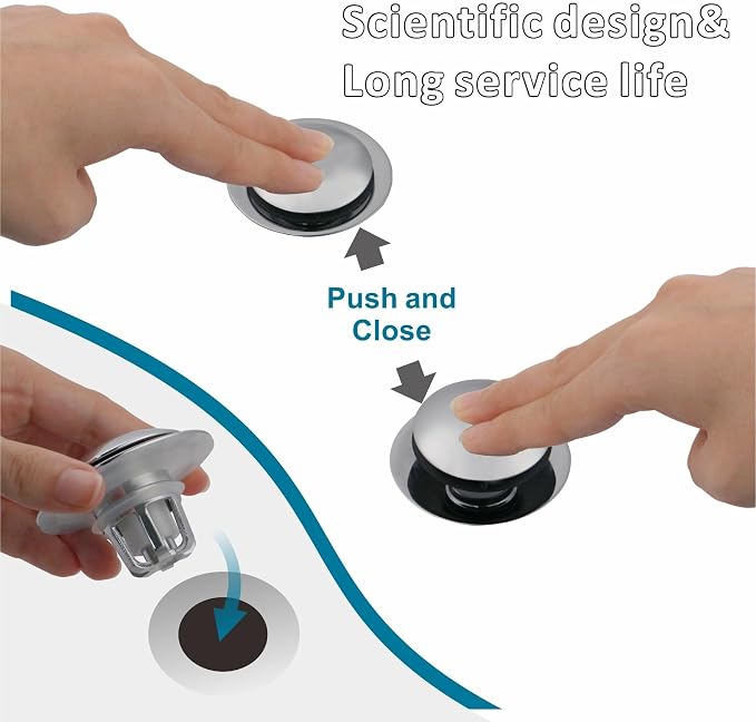 Chrome Bathroom Sink Drain Stopper,Welsan Universal Pop-Up Drain Stopper Plug Strainer with Hair Catcher for 1 1/8"-1 1/2" Drain Hole-2 Pack