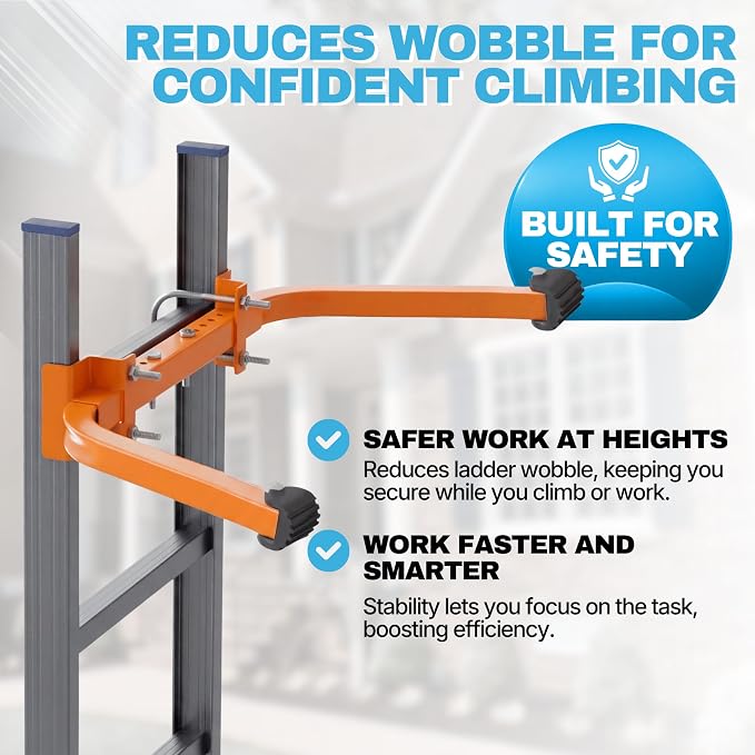 Ladder Stabilizer – Aluminum Ladder Standoff for Extension Ladder | Adjustable Half Frame Stabilizer with Dual Arms for Roof, Gutter Cleaning & Wall Work | Non-Slip Rubber Pads