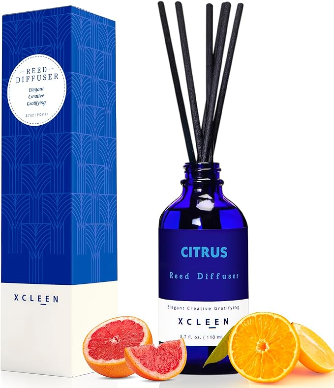Xcleen Citrus Scented Reed Diffuser, Orange, Lime & Lemon Oil Reed Diffuser, Real Citrus! Holiday Home Fragrance for Bathroom Office Decor