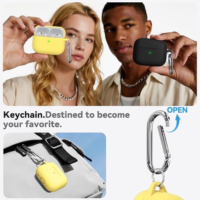 Ljusmicker for AirPods Pro 3 Case 2025 with Cleaner Kit,Yellow | Soft Silicone Protective Cover for Apple AirPod Pro 3rd Generation Case with Keychain for Women Men,Shockproof