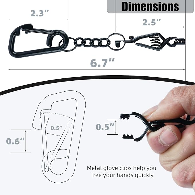 KUNN Metal Glove Clips with Stainless Steel Carabiner Clip, Portable Glove Clips for Work Glove, Glove Holder for Wall Mount