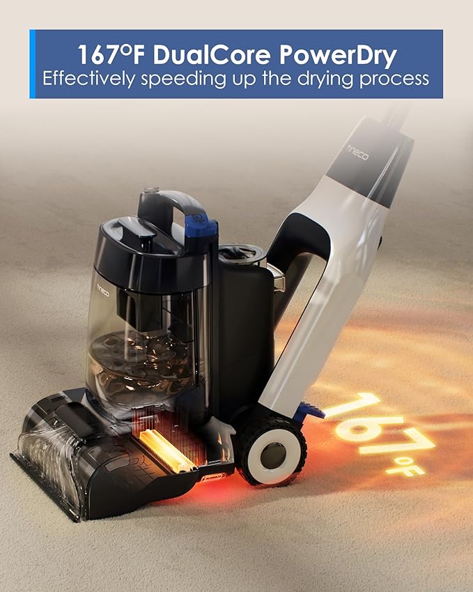 Tineco CARPET ONE Cruiser Smart Carpet Cleaner, Self-Cleaning and FlashDry, Deep Cleaning for Carpet and Upholstery 167℉ PowerDry 130W Powerful suction SmoothPower