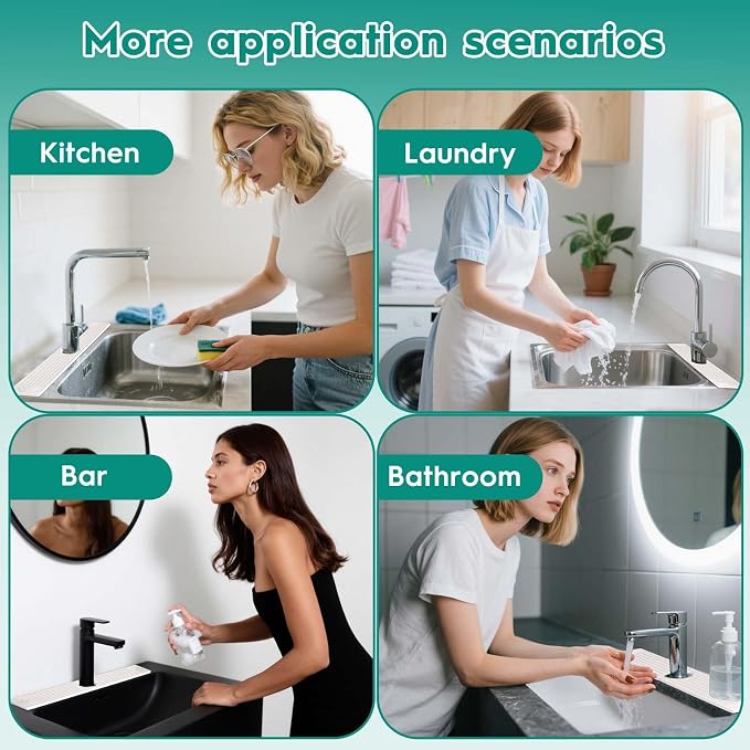 24 Inch Stone Faucet Mat for Kitchen Sink,Kitchen Sink Splash Guard-Water Absorbing Stone Tray for Sink,Super Absorbent, Diatomite Protector with Drainage for Kitchen Bathroom Counter(White）