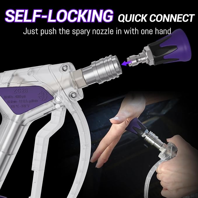 Short Pressure Washer Gun, Swivel Power Washer Gun 4060 PSI, Stubby Pressure Washer Gun with 3/8" Smooth & 1/4" Quick Connector Coupler Compatible with Hose Foam Cannon Car Wash Foam Gun
