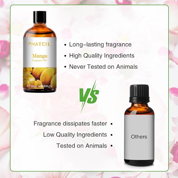 PHATOIL Mango Fragrance Oil for Diffuser Aromatherapy 3.38FL.OZ | Long Lasting Scented Oils For Humidifier, Air Freshener, DIY Soap Candle, Scent Project Making, Aroma Oil for Home Freshening