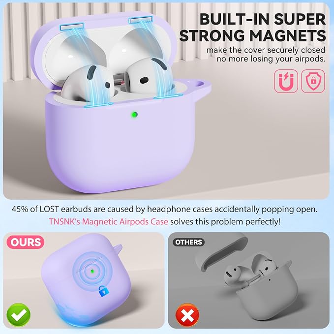 for AirPods 4 Case with Magnetic Cover, TNSNK Silicone AirPod 4 Case Cover Compatible with Apple Airpods 4th Gen 2024, Shockproof Protective Cases for Women Girly with Cleaner Kit and Keychain