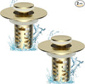 Upgraded Bathroom Sink Drain Strainer Hair Catcher 2PCS Universal 3 in 1 Pop-up Sink Stopper, Fit for 1.1''~2.36'' Basin Hole, with Detachable Stainless Steel Filter Basket, Brushed Gold