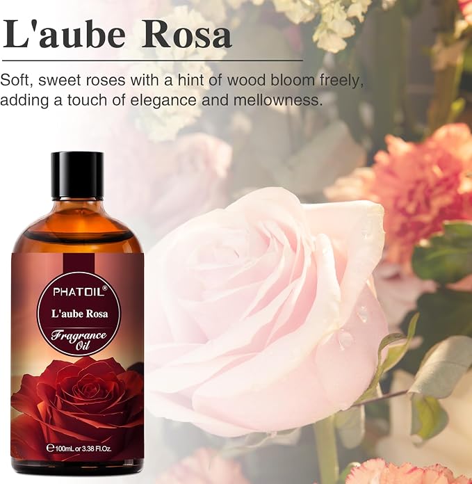 PHATOIL L'aube Rosa Fragrance Oil for Diffuser Aromatherapy 3.38FL.OZ | Long Lasting Scented Oils For Humidifier, Air Freshener, DIY Soap Candle, Scent Project Making, Aroma Oil for Home Freshening