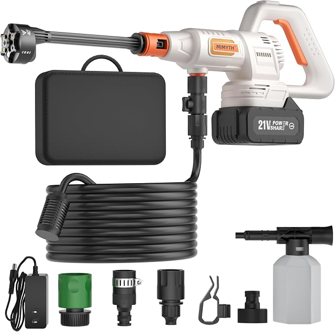 Cordless Pressure Washer Battery Powered; 1200PSI Brushless Power Washer | Brushless Motor; 3 Power Level Adjustable; 6-IN-1 Nozzle; 23FT Elastic Hose; Washer for Car, Home, Patio, Driveway