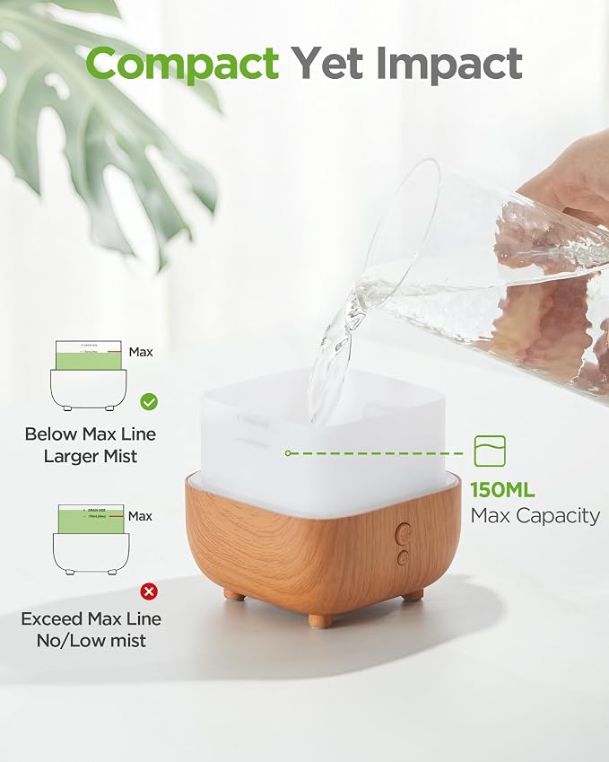 InnoGear 2 Set 150ml Essential Oil Diffusers for Home Small Mini Humidifier | Palm-sized, Type-C, Cool Mist Humidifier, Aromatherapy, Automatic Shut-Off, 8 Colors, Ultrasonic, Quiet, for Essential Oils