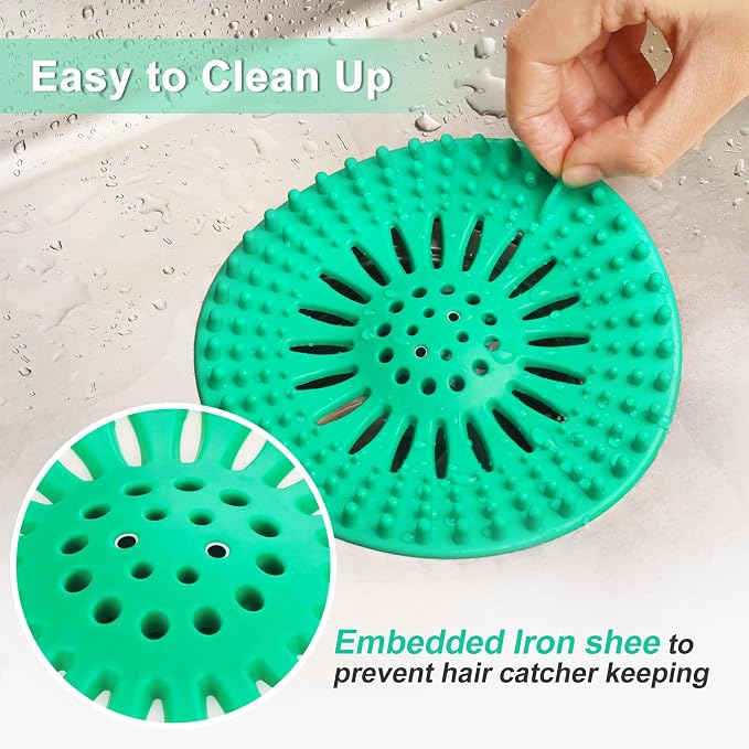 Gotega Hair Catcher Shower Drain with Iron for Bathroom Bathtub Tub Shower | Shower drain covers protector, flexible TPR material, multiple colors, hair trap garbage disposal parts, easy to clean