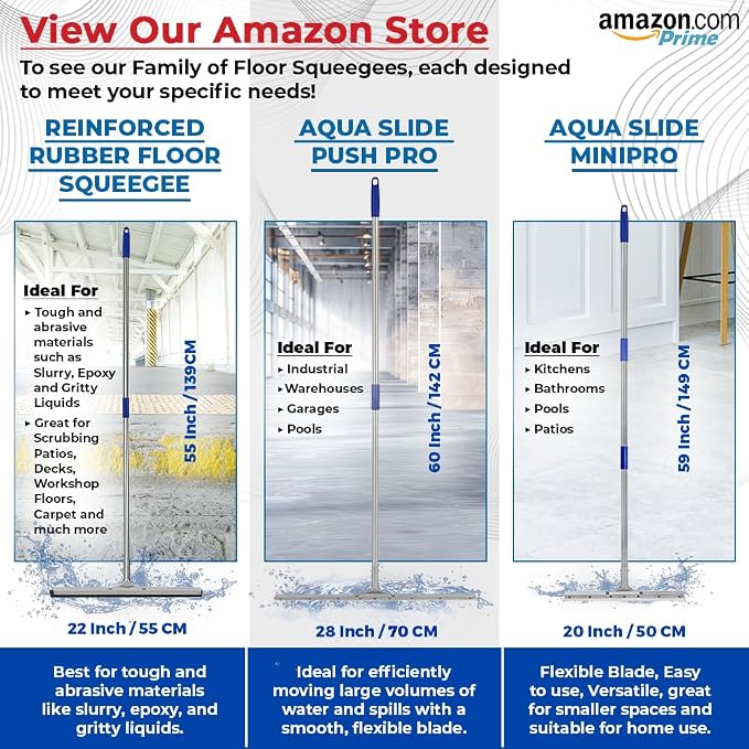 MHM AquaSlide PushPro – 28-Inch Heavy Duty Squeegee for Concrete Floors & Wet Surfaces | Industrial Rubber Blade Water Removal Tool for Garages, Warehouses, Driveways & Commerical Use
