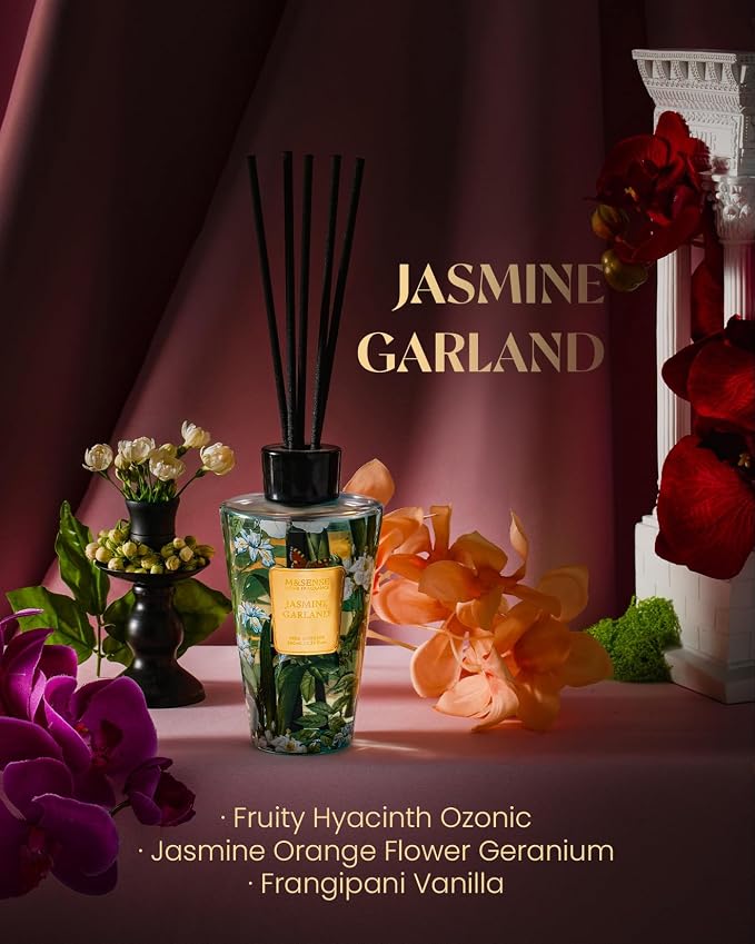 M&SENSE Reed Diffuser Set, Jasmine, 8.79 oz Natural Essential Oil | Non-Toxic Organic, Long-Lasting Fragrance, Ideal for Living Room, Bedroom, Gifts for Women