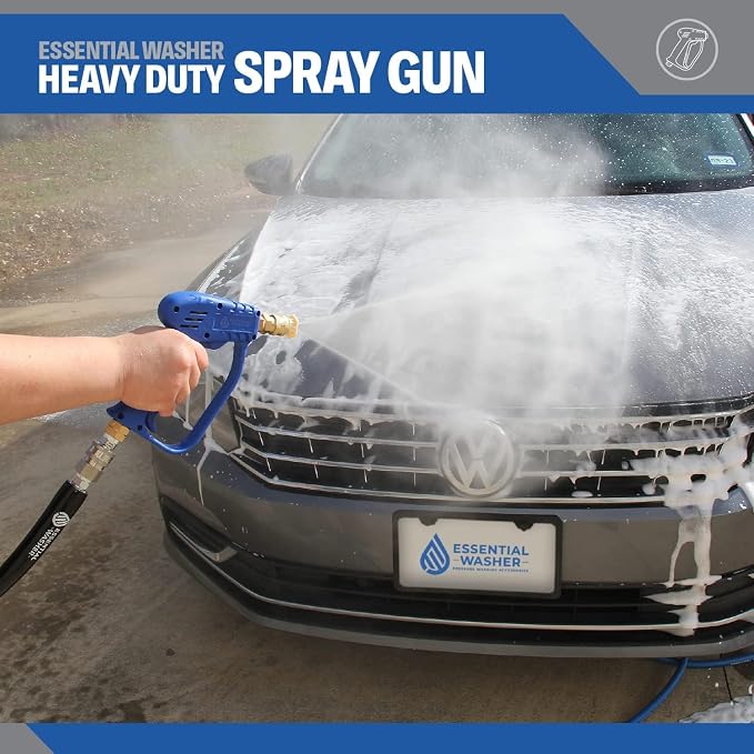 Essential Washer Short Pressure Washer Gun with Brass Quick Connect & M22 Adaptors Compatible with Foam Cannon | High Pressure Water 4000 PSI