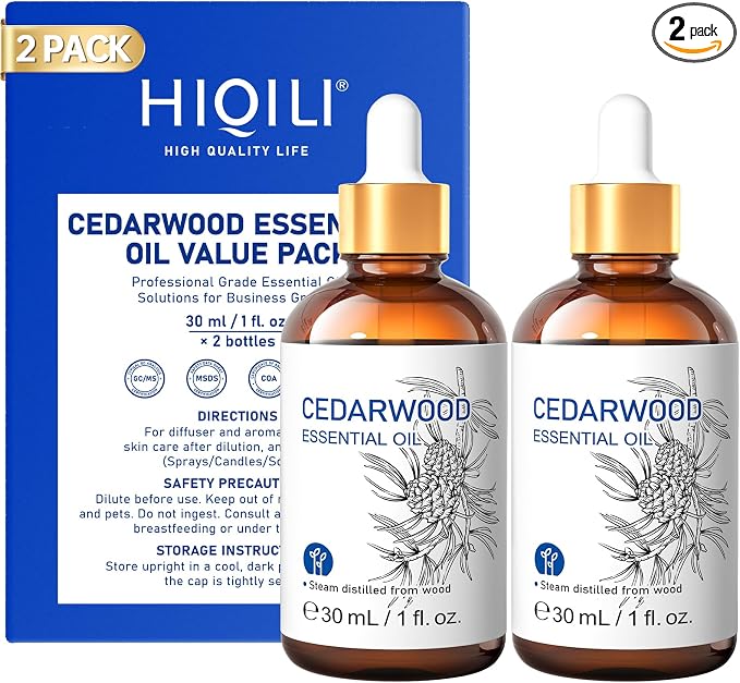 HIQILI Cedarwood Essential Oil 30ml 2-Piece Set | Enhance Massage, DIY Blends, Skin Care, Soap & Candle Making, Home Atmosphere —30mL / 1.01 fl.oz each, 2-Piece Set