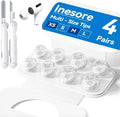 Inesore 4 Pairs Replacement Ear Tips for AirPods Pro 2nd/1st (Clear) | with Noise Reduction Hole & Built-in dust Guard Screen,Silicone,with Portable Storage Box & Cleaner Pen,4 Size (XS/S/M/L)