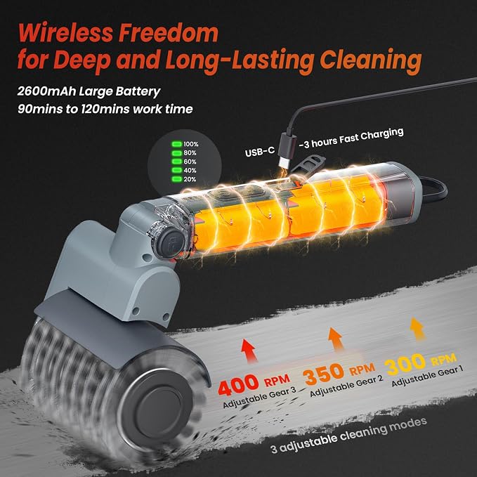 Electric Grill Brush for Outdoor Grill,150Mins Runtime BBQ Grill Cleaner with 3 Heads,3-Speed Control&Angle Adjust,Safe for Cast Iron/Stainless-Steel Grates,Ideal BBQ Gifts for Men/Dad