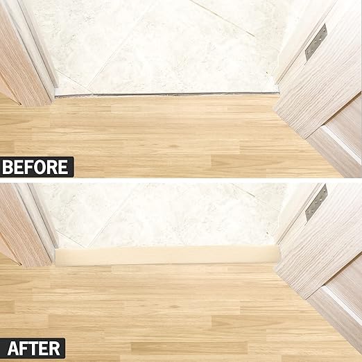 16.4Ft Floor Transition Strip Self Adhesive Vinyl Cover Floor Strip Flat Divider Transition Strip Wood Grain Design for Laminate Floor Gaps and Doorway Transitions (16.4Ft x 2 Inch, Beige)