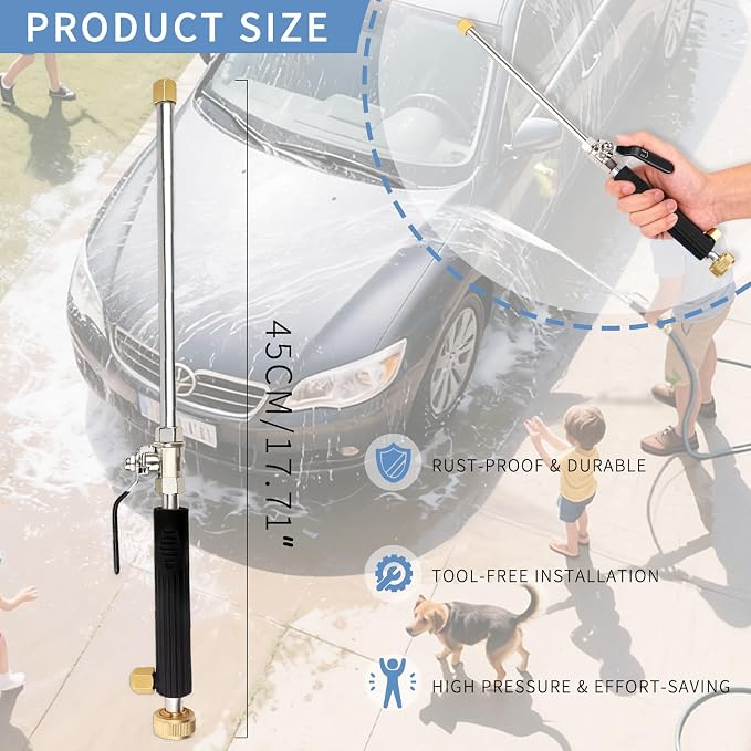High Pressure Jet Hose Nozzle Attachment Wand, Black | Power Washer Hydro Nozzle, Wand Lance, For Gutter Patio Car Pet Window Glass