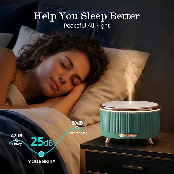 500ml Essential Oil Diffuser, Ultrasonic Aromatherapy Humidifier | with Remote Control, 7-Color LED Light, Timer & Auto Shut-Off, Cool Mist Diffuser for Home, Bedroom, Office (Emerald)