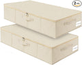 Under Bed Storage, 2 Pack Clothing Storage Bags W/Upgraded Handles, Large Capacity Underbed Shoe Container Organizer, Breathable Dorm Essentials Bins for Blanket, Pillows, Comforters & Quilts, Beige