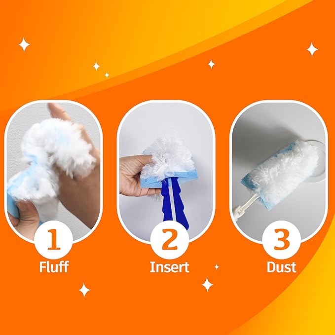 35 Duster Refills for Swiffer, Duster Refills Kit with & 2 Handle for Cleaning Home & Car, Heavy Duty Multi Surface for Office, Blinds, Ceiling Fans, Furniture