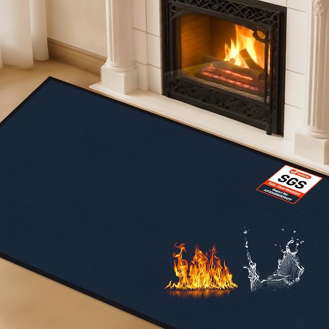 Hearth Rugs for Fireplaces Fire Resistant, 4' x 2'4" x 0.04'', Blue | 1800°F fireplace mat, fiberglass fireplace rugs fireproof protect floors carpets from sparks embers, easy to clean, versatile