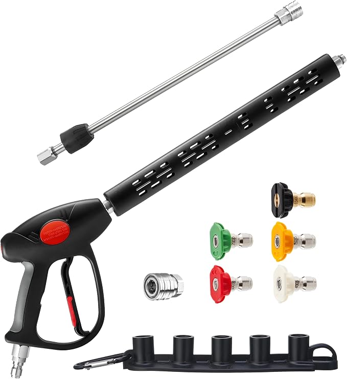 M MINGLE Swivel Pressure Washer Gun with Extension Wand, 3/8" Quick Connect | 4000 PSI High Pressure Spray Gun with 5 Nozzle Tips, 40 Inch, for Car/Patio/Driveway Cleaning