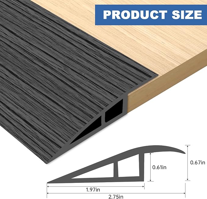 Vinyl Door Threshold Flooring Transition Strip Self Adhesive Carpet Edging Strip for Laminate Doorway Edge Threshold from 2/5" to 3/5" (Dark Gray Wood Grain, 10 Ft)