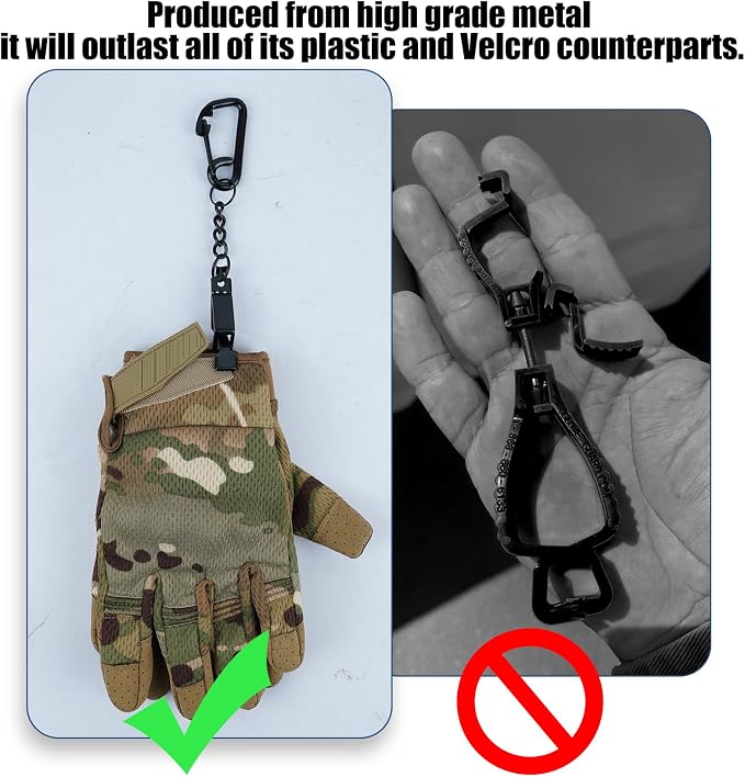 KUNN Metal Glove Clips with Stainless Steel Carabiner Clip, Portable Glove Clips for Work Glove, Glove Holder for Wall Mount