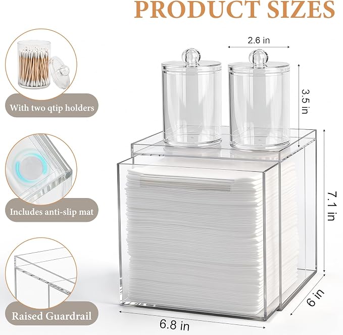 Anyoifax Disposable Face Towels Holder with 2 Pack Qtip Holders, Clear | Acrylic Box Bin Compatible with Clean Skin Club Clean Towelettesl XL Bathroom Counter Storage with Drawer