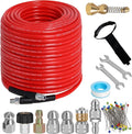 150FT Sewer Jetter Kit for Pressure Washer 5800 PSI Drain Cleaner | 1/4" NPT Drain Cleaning Hose with 5 Jetting Nozzles Waterproof Tape Pearl Corsage Pin and 2 Spanners (Red)