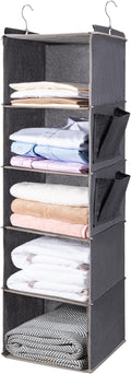 BOOMIBOO Hanging Closet Organize and Shelves，5-Hanging Shelf with 2 Side Pockets，Storage Foldable （Grey） | Dorm Room Essentials, Clothes Organizer with 2 Side Pockets, Hanging Shelves for Closet Storage, Breathable Fabric