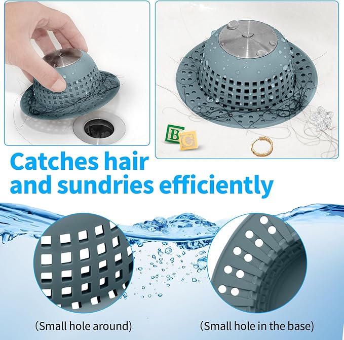 Aluvor Shower Drain Hair Catcher Bathtub Drain Cover Sink Drain Protector | Bathroom Sink & Bathtub Drain Strainer for Pop-Up & Regular Drains, Silver Greyish Blue