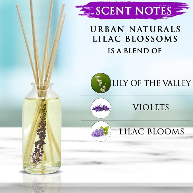 Reed Diffuser Set, Lilac Blossoms - Bathroom Shelf Décor | Made with Essential Oils & Real Botanicals, Lily of The Valley, Violets & Lilac, Made in the USA