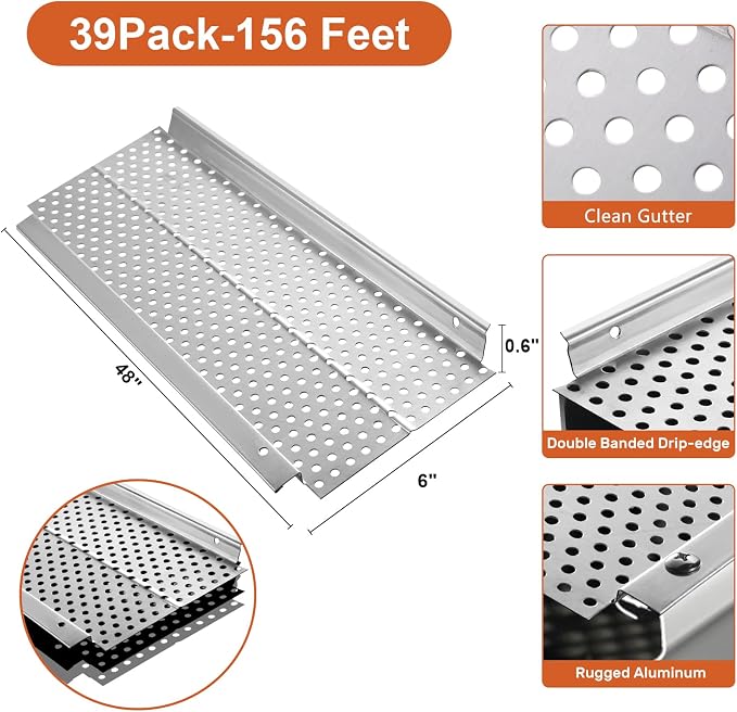 5 inch Gutter Guard, 39 Pack,156ft, Aluminum Mesh Leaf Guards, DIY Leaf Filter Gutter Protection Cover, Raptor Gutter Guard Cleaning Tools for Downspout, Roof, with Screws