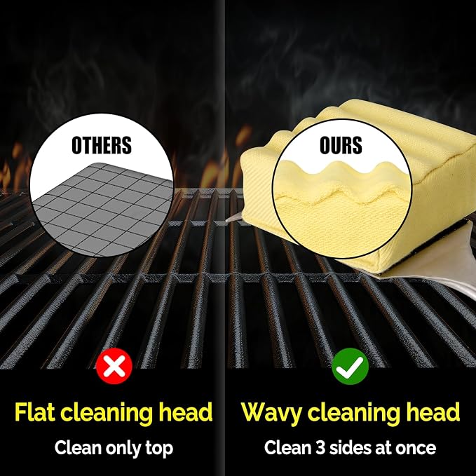 Bristle-Free Steam Cleaning Grill Brush — Features an Extended Luxurious Rosewood Handle and a Unique Wavy pad that Seamlessly fits cast Iron and Stainless Steel grates