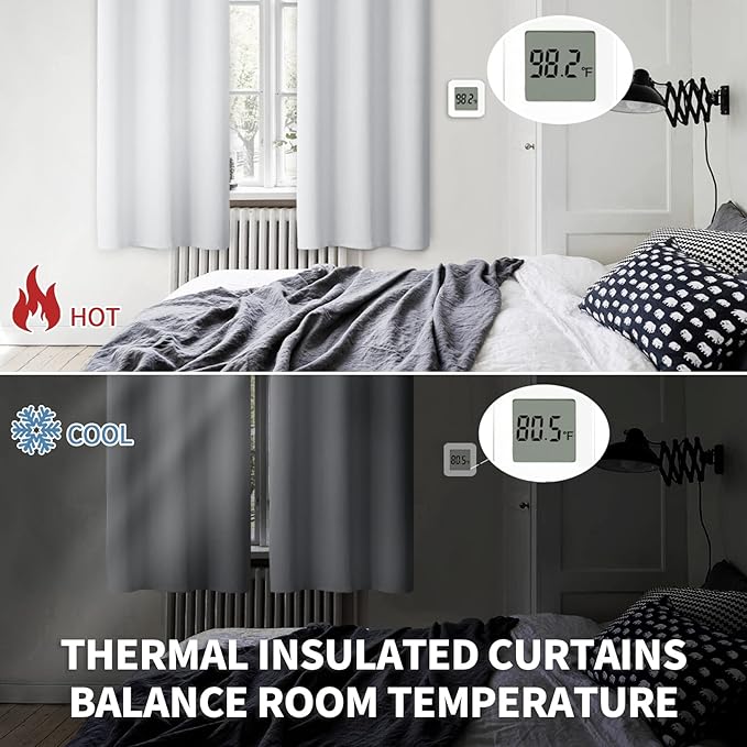 BGment Short Curtains 30 Inches Length for Kitchen Cafe Bathroom - Rod Pocket 42 Inch Wide Room Darkening Drapes for Basement Camper Small Window, Greyish White, 2 Panels, 42 x 30 Inch