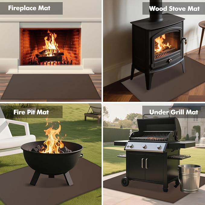 Hearth Rugs for Fireplaces Fire Resistant, 4' x 2'4'' x 0.04'', Brown | 1800°F fireplace mat, fiberglass fireplace rugs fireproof protect floors carpets from sparks embers, easy to clean, versatile