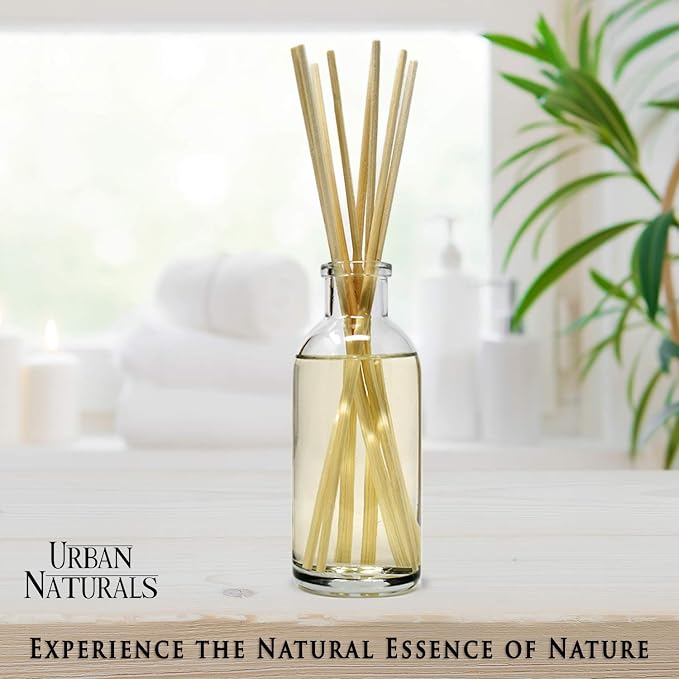 Reed Diffuser Set, Warm Vanilla Amber - Bathroom Shelf Décor | Creamy. Warm. Sultry. Notes of Sandalwood, Amber & Smoked Vanilla, Made with Essential Oils & Real Botanical Pieces