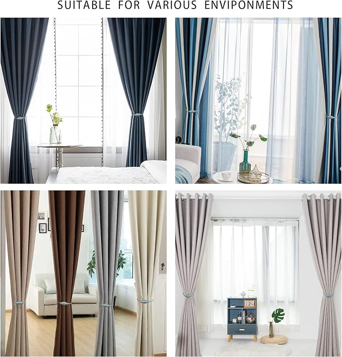 2 PCS Magnetic Curtain Tiebacks, European Style Convenient Drape Tie Backs Holdbacks for Thin or Thick Home & Office Window Draperies, No Tools Required (Grey Blue)