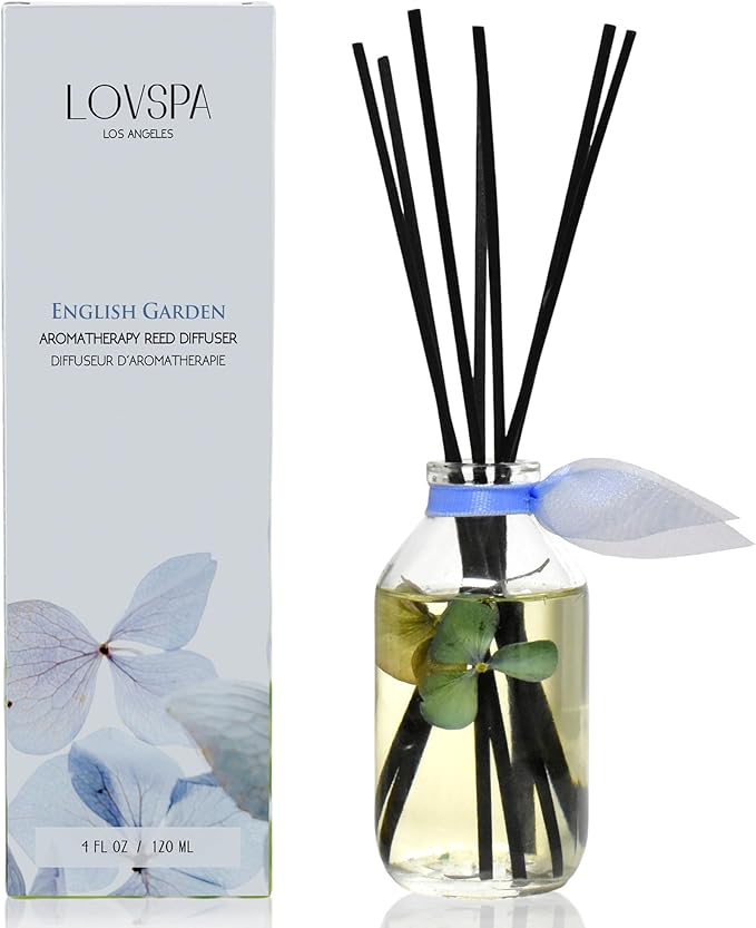 Reed Diffuser Set - English Garden Scented Diffuser with Sticks | Home Fragrance Reed Diffuser for Bedroom, Bathroom Shelf Décor, with Real Florals in the Bottle - Made in the USA