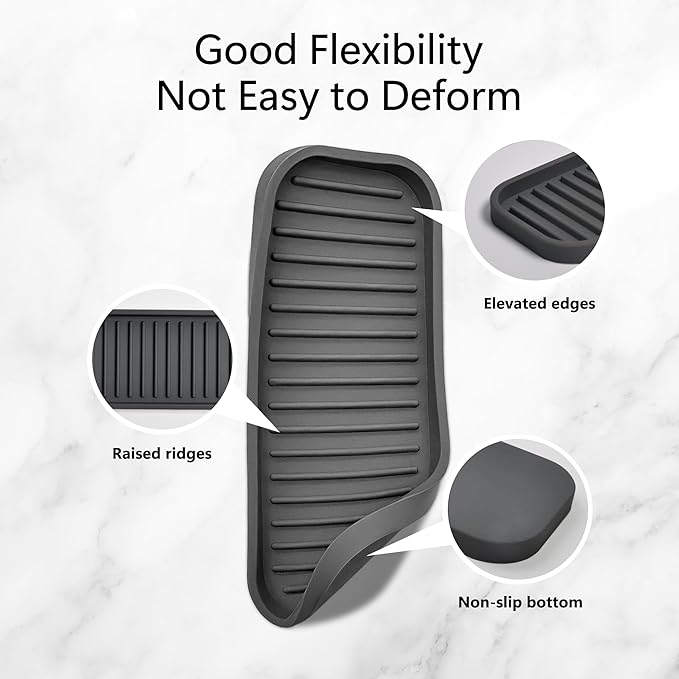 Mofason Silicone Sponge Holder, Tray for Soap and Sponge, Kitchen Sink Tray, Accessories to Help You Clean Kitchen Sink Sponge Rack（Gray, 2 Pack）