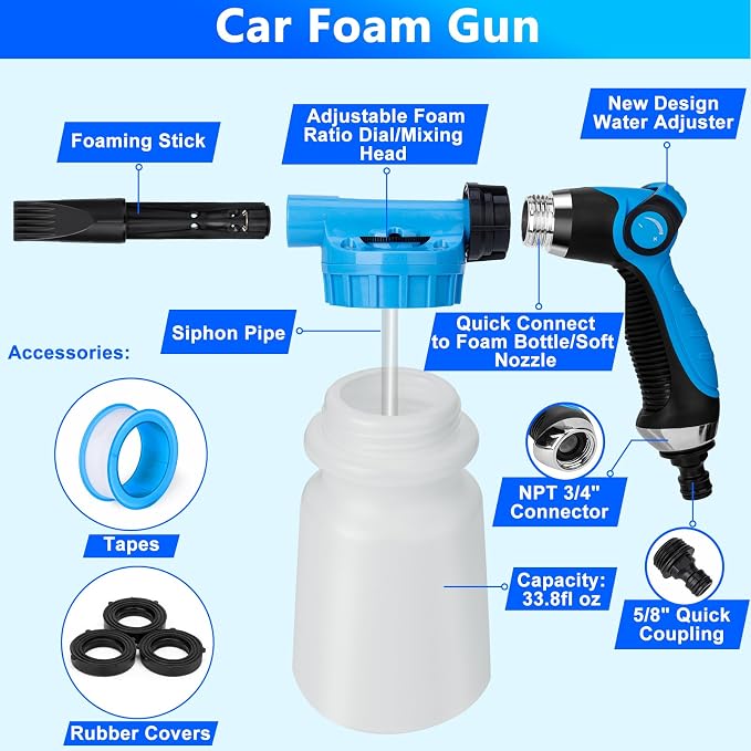 THINKWORK Car Wash Kit with Foam Gun, Complete Car Detailing Kit 40 PCS | Deep Efficient Interior & Exterior Cleaning, Extendable Mop & Bucket, Soft Microfiber Brushes Set, Tire & Wheel Brush, Gift
