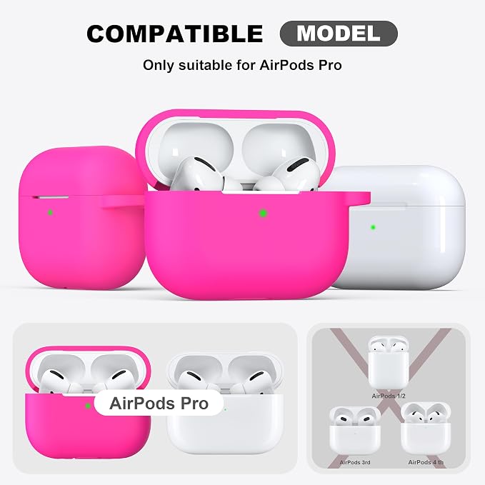 for AirPods Pro 2 Case, Soft Silicone Protective Cover with Keychain and Cleaning Pen, Compatible with AirPods Pro 2nd/1st Generation, Supports Wireless Charging, Rose Pink