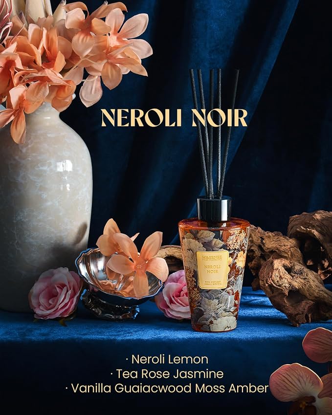 M&SENSE Reed Diffuser Set, Neroli Noir, 8.79 oz Natural Essential Oil | Non-Toxic Organic, Long-Lasting Fragrance, Ideal for Living Room, Entryway, Gifts for Women
