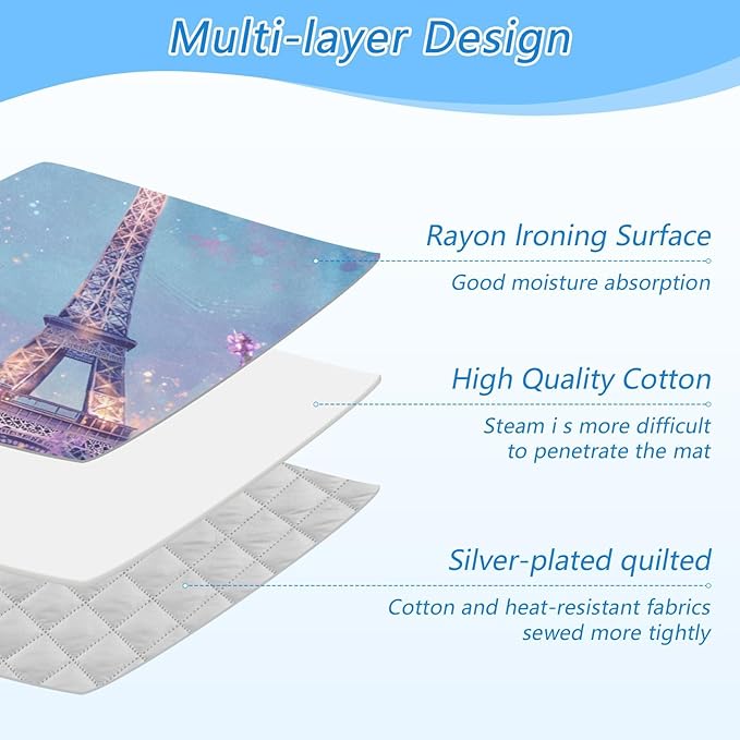 Ironing Mat Portable Ironing Pad Ironing Blanket for Table Top Heat Resistance Double-Side Using Travel Large 47.2 x 27.6 Inch Foldable Lightweight Lavender Eiffel Tower Purple